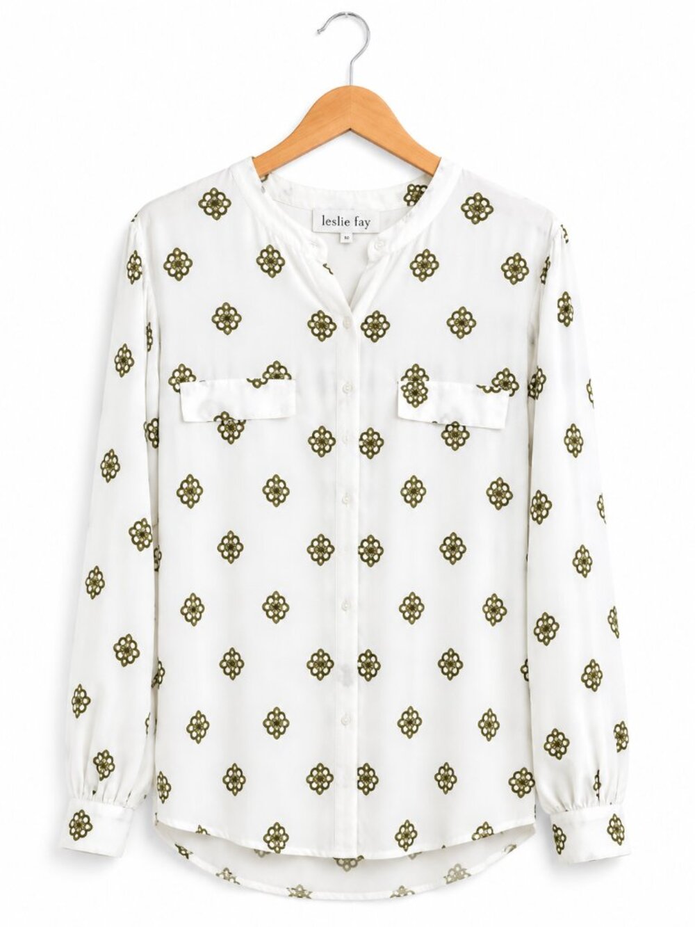 LESLIE FAY | Vintage Cream & Gold Knot Button-Up Pocket Blouse – Women’s 24W